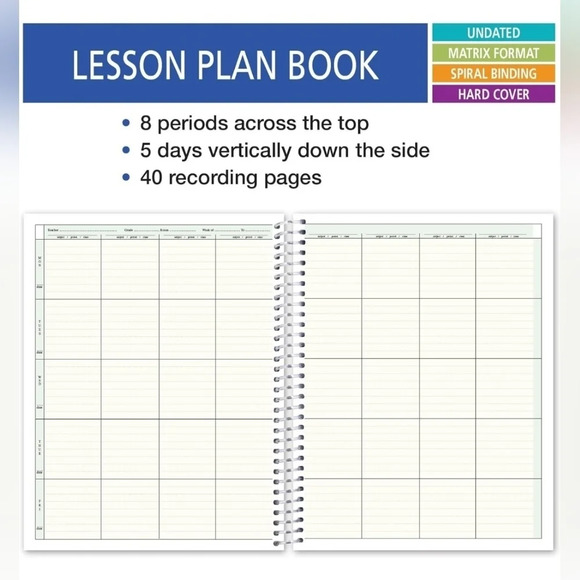 HARDCOVER 8 Period Teacher Lesson  Plan; Days Vertically Down the Side (W208) - Picture 4 of 9